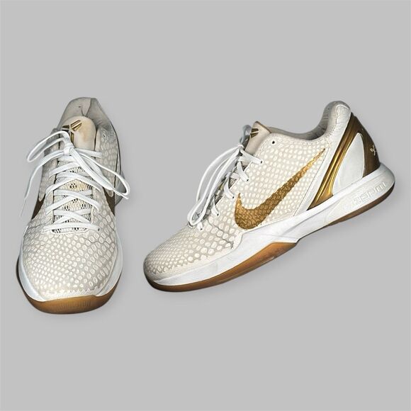 NIKE KOBE 6 PROTRO Shoes Mens Size 10 WHITE Gold Basketball Sneakers - Picture 1 of 16